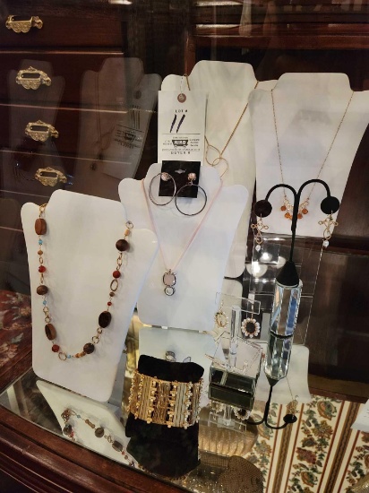Costume jewelry necklace earring sets, bracelet, and displays