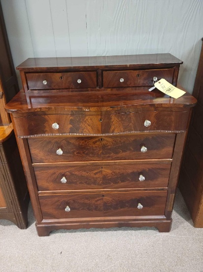 Clean burl walnut 2 over 4 drawer chest, 39 inches wide