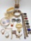 Costume jewelry lot: Hobe bracelet, rhinestones, rings, pins, earrings