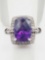 Large cushion cut amethyst sterling silver ring, size 6