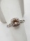 Sterling silver light pink stone halo ring, size 7