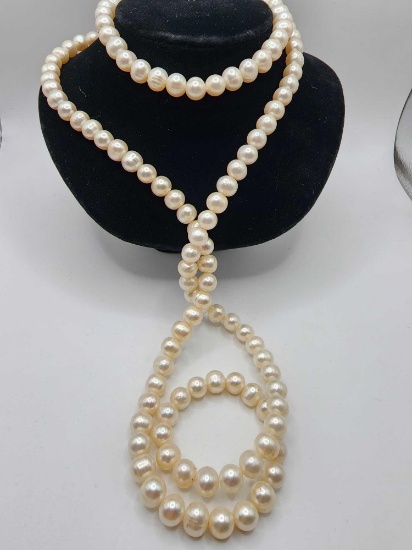 Estate 40" long 8mm cultured pearl beaded necklace