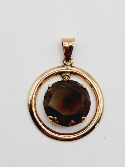 Estate 14k gold & smoky quartz drop pendant
