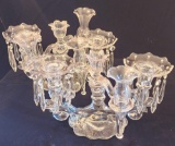 Vintage elegant glass candlesticks with flower vases and crystals