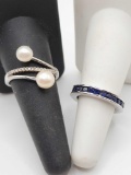 Sterling blue stone eternity ring and ATI pearl ring