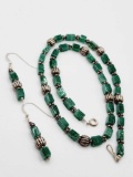Green stone and sterling necklace and earrings