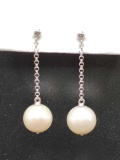 13mm cultured pearl sterling silver dangle earrings