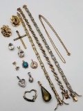 Gold tone jewelry lot: bracelets, pendants. untested
