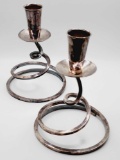 Signed Fisher mid century silver coiled candlesticks