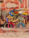 Large box of bracelets: bangles, plastic, metal