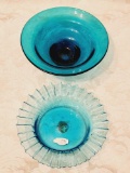 (2) vintage blue glass bowls: one signed BLENKO