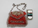 Native Indian beaded purse and stone inlay money clip