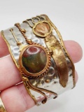 Vintage mixed metals and gemstone cuff bracelet