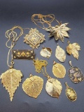 Gold plated leaf jewelry & damascene lot