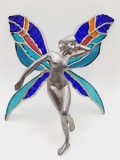 Art Nouveau style leaded glass winged lady by Leo Vincent