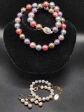 Faux pearl necklace, bracelet and earrings