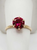 Antique 10k gold 2 carat synthetic ruby solitaire ring, size 8