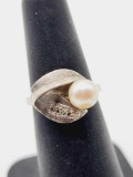Estate 14k white gold cultured pearl ring, size 5