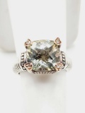 14k gold, sterling, diamond and green amethyst ring, size 5.5