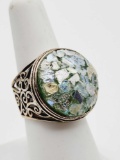 Ancient Venetian glass and sterling silver ring, size 6.5