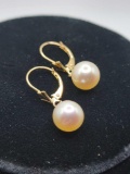 14k yellow gold and 8.5mm cultured pearl drop earrings