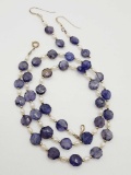 Iolite beaded necklace and earrings