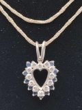Sapphire and CZ sterling heart necklace