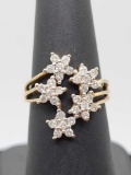 Estate 14k gold 1ct diamond flower/star ring, size 6