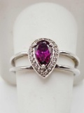 Cranberry garnet & sterling silver ring, size 10