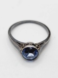 Old 800 silver & blue stone ring, size 8.5