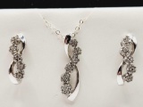 Estate 10k white gold pave diamond earrings and pendant