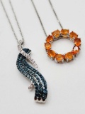 (2) sterling silver jeweled necklaces