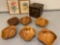 Foil picture, 3-section stack box, set of six wooden bowls.