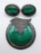 Sterling silver malachite & marcasite pin and earrings
