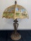 Antique table lamp w / 6-panel slag glass shade, 25