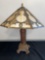 Antique metal table lamps/8-Panel slag glass shade.
