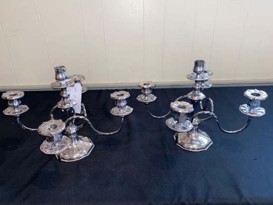 Pair of Pairpoint quadruplate candelabras, 11" tall x 15" wide.