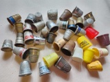 Vintage sewing thimble lot: metal and advertising
