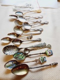 Old silver spoon lot, some enamel