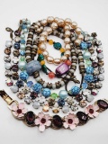 Vintage costume jewelry: rhinestone bracelet, beads, necklaces