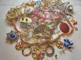 Costume jewelry lot: vintage necklaces, pins
