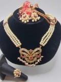 Indian wedding set: necklace, ring, earrings