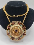 Vintage Florenza rhinestone locket necklace