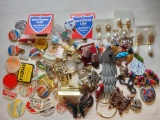 Collectible lot: jewelry, milk bottle caps, advertising
