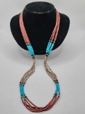 Native American Indian turquoise and shell beaded necklace