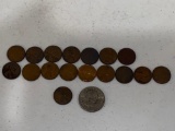 (17) Lincoln wheat cents (1936, balance is 1940s-'50s), 1979 Anthony dollar.
