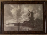 Framed windmill print, 29.5 x 21.5 frame.