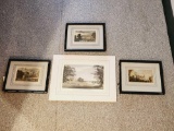 Lot of 4 Prints 3 J Le Keux and 1 Print without a frame.
