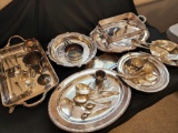 Large lot of silver plate: trays, utensils +