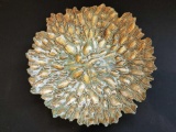 Large reverse painted art glass flower bowl